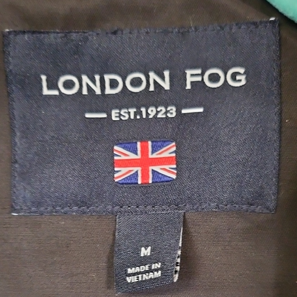 London Fog Black Hooded Raincoat -Snap Front- Mid Length - Picture 4 of 7